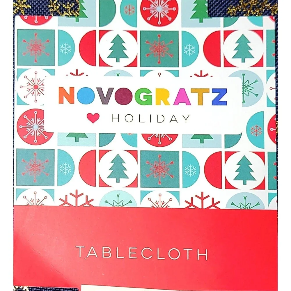 Novogratz Holiday Tablecloth Blue Gold Metallic Snowflakes 60x104 Oblong NIP NWT